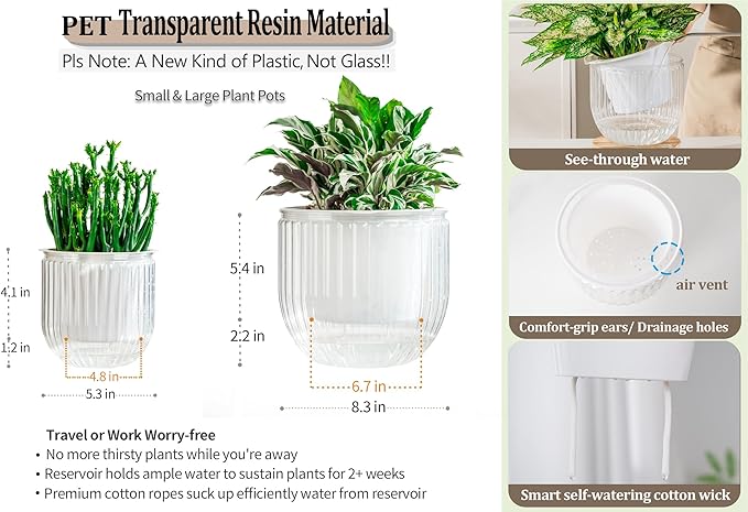 Melphoe Self Watering Pots for Indoor Plants Planter, 8.3/5.3 Inch 2 Pack Planters Self Watering Plant Pots for Flower, Houseplants, Succulent, African Violets and Cactus with Drainage Melphoe