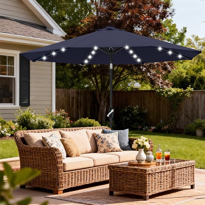 ABCCANOPY Durable Solar Led Patio Umbrellas with 32LED Lights 11FT (Deep Blue) ABCCANOPY