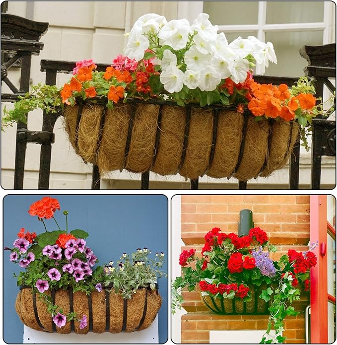 3 Pack Coco Liners for Window Planter Box - 24in 100% Natural Coconut Coir Fiber Liner Replacement for Deck Flower Box, Garden Railing Fence Trough, Wall Planter Basket, Vegetables Pot ANPHSIN