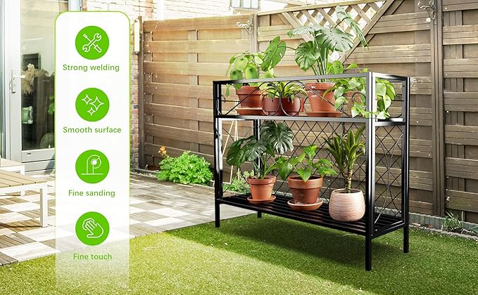 Zhongma 2 Tier Metal Sturdy Narrow Plant Stand, 47.24L x 12.6 W x 35.43 H inch, Indoor and Outdoor Heavy Duty Metal Plant shelf for Small Spaces 440 LBS Capacity Zhongma