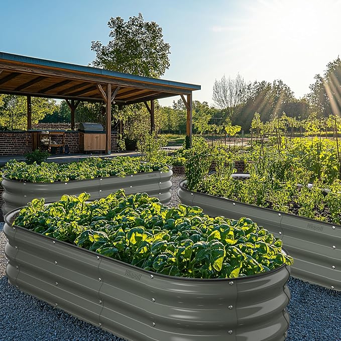 Raised Garden Bed Kit, 5x2x1 ft Galvanized Planter Box Outdoor with Safety Edging, Large Metal Raised Beds for Gardening Vegetables Flower Fruits (Volcanic Ash) Winpull