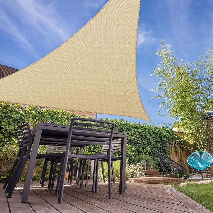 E&K Sunrise 26' x 26' x 26' Sun Shade Sail Triangle Canopy Shade Cover UV Block for Patio Backyard Garden Outdoor (Sand) EKSUNRISEINC