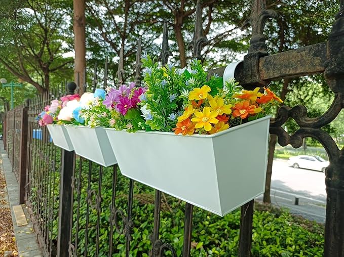 3 Pcs Large Hanging Flower Pots for Railing or Fence 16 Inch Railing Planter Box for Any Balcony Porch or Deck Countryside Style Window Planter Boxes Are Perfect to Herbs & Flowers (White-5pcs) JFMAMJ