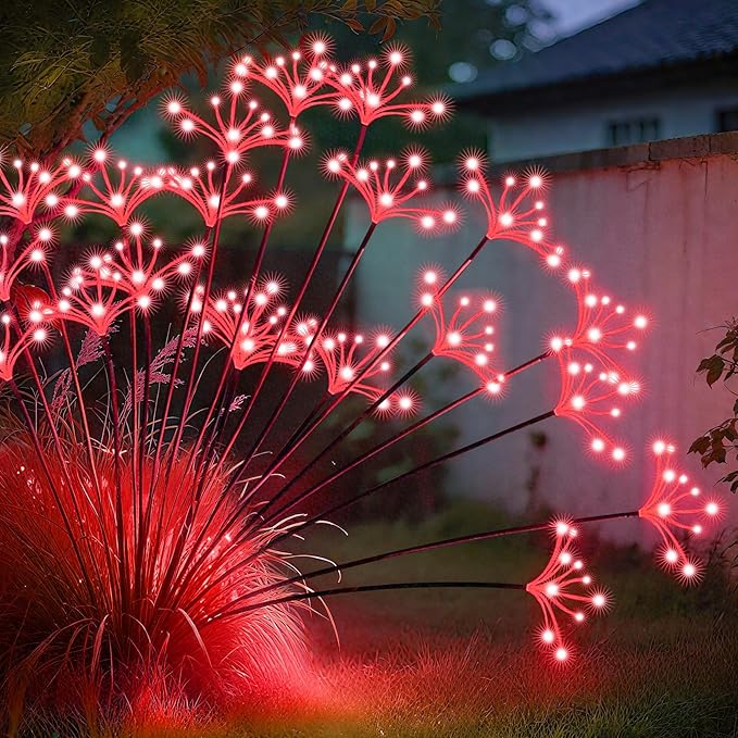 JJGoo Solar Garden Lights, New Upgraded 2 Pack Solar Swaying Starburst Light, Waterproof Fireworks Outdoor Lights, Yard Patio Pathway Decoration, Red JJGoo