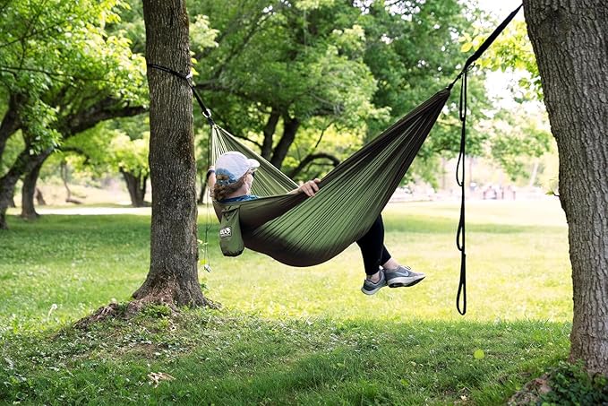 ENO TravelNest Hammock & Straps Combo - Portable Hiking and Camping Hammock with Straps Included - Travel Hammock for Camping, Hiking, Backpacking, a Festival, or The Beach - Moss EaglesNestOutfitters