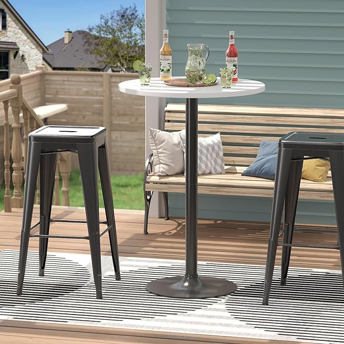 Furmax Bistro Pub Table Round Bar Height Cocktail Table for Home Bar, Small Round Bar Tables for Party, Dining Room, Living Room and Wedding, Metal Base MDF Top Obsidian, 40.6 Inch Height (4, White-1) Furmax