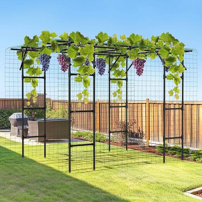 Garden Arch Trellis, 87in H x 118in L Large Garden Arch Arbor Trellis for Climbing Plants Outdoor Plant Support for Cucumber Grape Vine,Tall Metal Gardens Archway for Lawn Party Ceremony DoCred