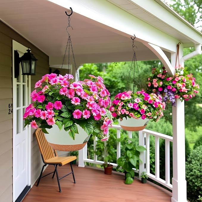 2 Pack 12 Inch Self Watering Hanging Planters for Indoor Plants, Large Green Brown Plastic Hanging Pots with Chains for Outdoor Patio Garden Home Decor Green Brown zople