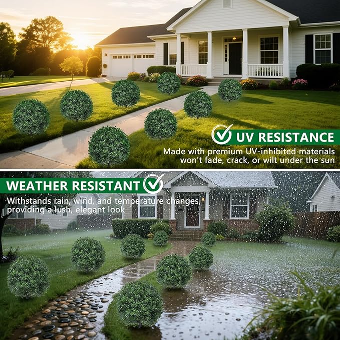 Artificial Boxwood Topiary Trees with Ground Spike,2 Pieces Fake Pine Shrubs Bushes, UV Resistant Faux Evergreen Cypress Tree Plants for Indoor Outdoor Planters Front Porch FEELTHENEWWORLD