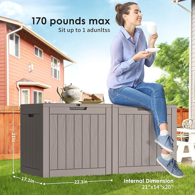 DRATO Deck Boxes, 30 Gallon Outdoor Storage Box for Patio Cushion, Garden Tools, Waterproof and UV Resistant, Lockable (Grey,30 Gallon) DRATOprovidesawarmandcozy