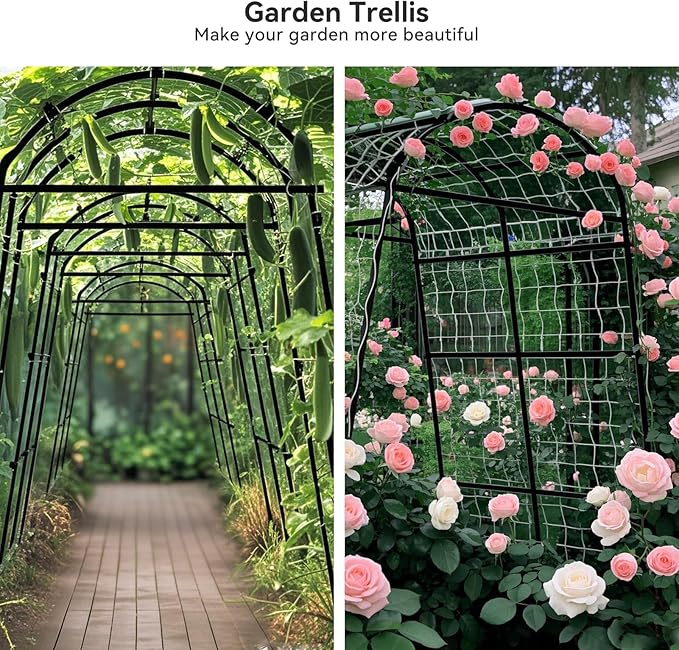 Lalahoni Garden Arch Trellis for Climbing Plants Outdoor, 80 Inch Tall Grape Metal Vine Plants Support Flower Vegetable Tomato, Cucumber Trellis for Raised Bed, Black Thereasonyoulovegardening