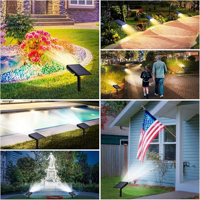 Solar Lights Outdoor, 5 Working Modes Solar Powered Spotlights for Yard, Waterproof Outside Solar Landscape Lights with 3 Color Temperatures, Bright LED Outdoor Lights for Garden Tree Pathway, 8-Pack TOBUSA
