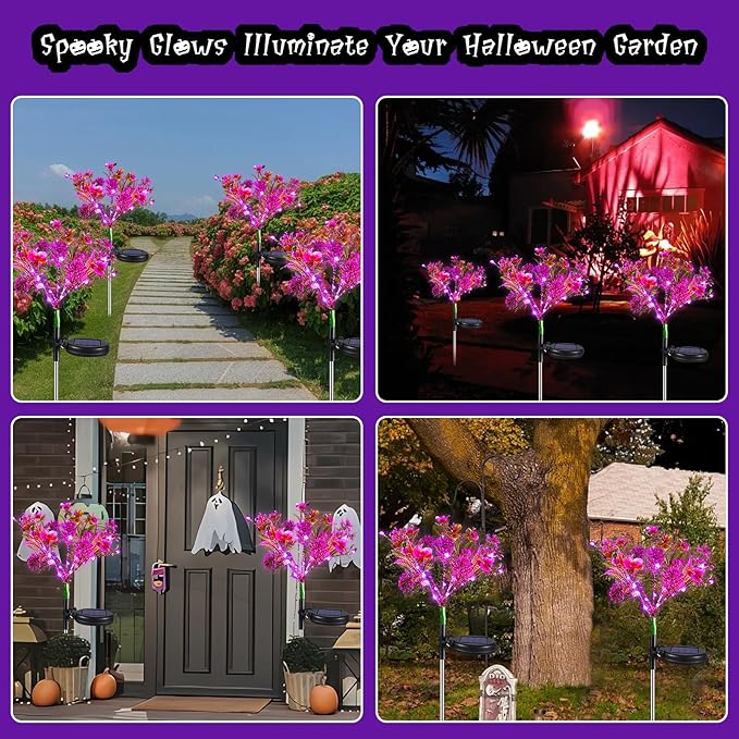 Neporal Solar Garden Lights, 4PK Purple Phalaenopsis Solar Flowers Outdoor Waterproof, Solar Lights Outdoor Decorative for Garden, Yard Decor, Neporal