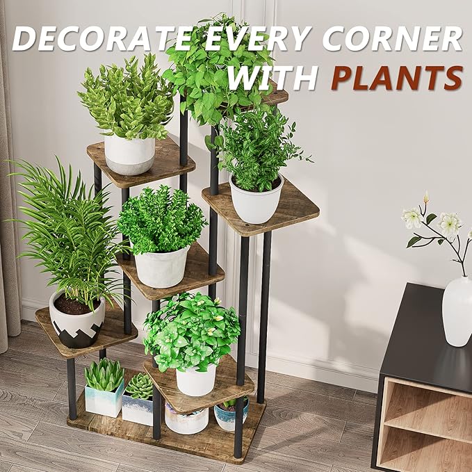 AZERPIAN Plant Stand 7 Tier Indoor Metal Flower Shelf for Multiple Plants Corner Tall Flower Holders for Patio Garden Living Room Balcony Bedroom, Black (7 Tier-Black) AZERPIAN