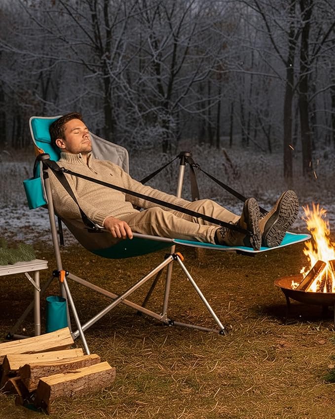KingCamp Hammock Chair with Footrest – Heavy Duty Swinging Rocking Camping Chairs for Adults up to 400lbs, Folding Portable Oversized Rocker with Cup Holder & Pillow for Outdoor Beach Lawn RV Sports KingCamp