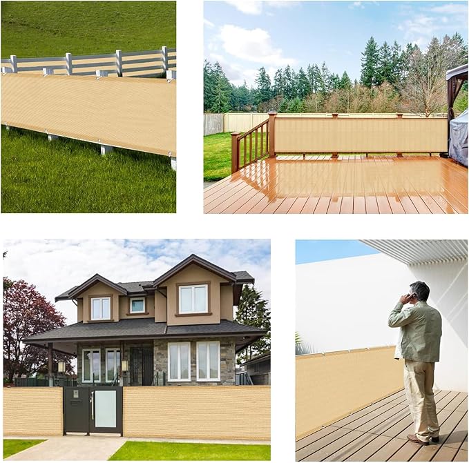 LOVE STORY Balcony Privacy Screen, 3'x10' Sand Deck Shield Screen Fence Cover (HDPE),UV Protection and Weather-Resistant,3 FT Height for Deck, Patio, Backyard, Outdoor Pool, Porch, Railing, LOVESTORY