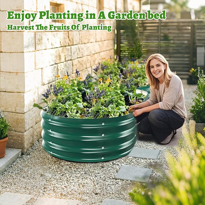 Oval Galvanized Planter Box, Metal Raised Garden Bed - 0.8MM Thick- Ideal for Outdoor Gardening and Planting of Vegetables Flowers Fruits Succulent Plants and Others (Green, 5X2.7X1 FT) TBMLC