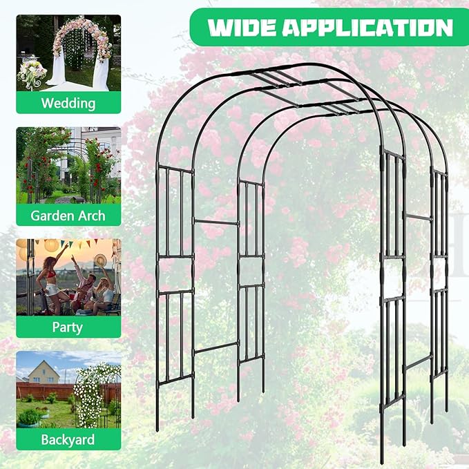 DoCred Large Tall Garden Arch Trellis for Climbing Plants Outdoor, 87in Tall Metal Garden Arbor Wedding Arches for Lawn, Party, Backyard Decoration DoCred