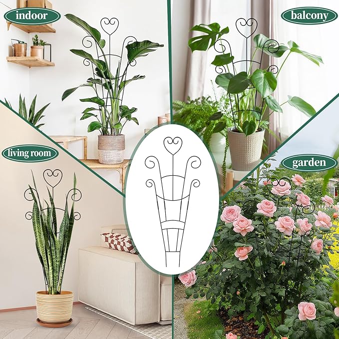 30 Inch Plant Trellis for Climbing Plants Indoor, Outdoor Metal Garden Trellis for Potted Plants, Houseplant Plant Support for Ivy Pothos Monstera Hoya Flower Vine Black Heart (Black-2pcs) OYOEETD