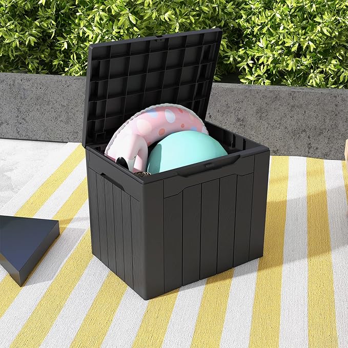 Patiowell 30 Gallon Resin Deck Box, Outdoor Storage Box for Patio Furniture, Deliveries, Pool Supplies,Waterproof and Lockable, Black Patiowell