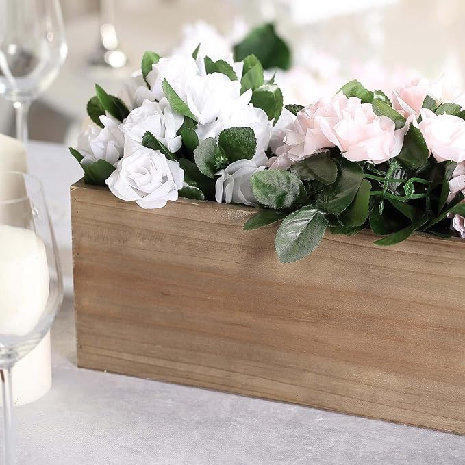 Efavormart 30"x6" Natural Wood Planter Box with Plastic Liner, DIY Rustic Rectangle Wooden Box for Succulents, Long Wedding Table Centerpieces and Farmhouse Party Decor efavormart