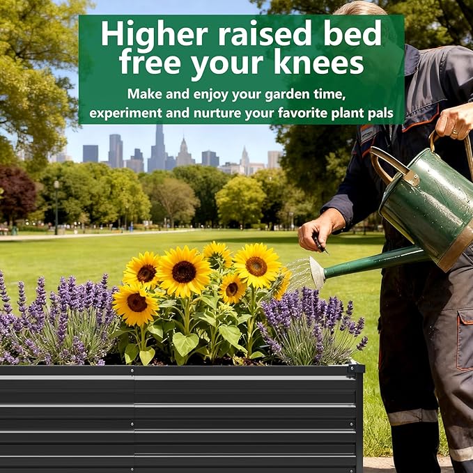 2 Pack 6x3x1FT Galvanized Raised Garden Beds Kit Outdoor Metal Gardening Planter Box for Vegetable Elevated Flower Herbs,Black Meberam