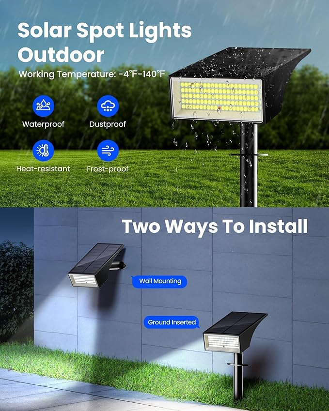 Koicaxy Solar Lights Outdoor Waterproof 8 Pack IP65, 100 LEDs 4 Light Modes, Higher Charging Efficiency, Auto On/Off Solar Landscape Spotlights for Garden Decor Yard Pathway Patio - Cool White SOLARSPOTLIGHTS