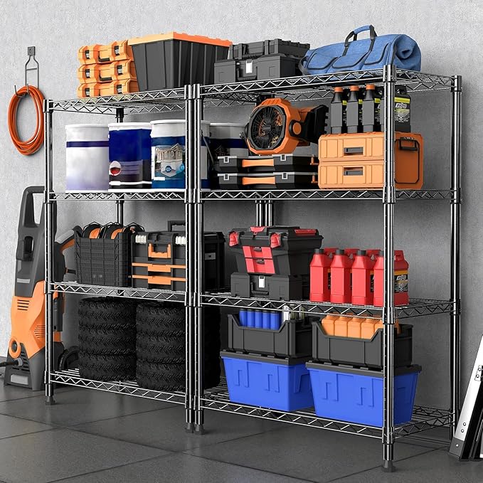 Xcity Storage Shelves, 4 Tier Heavy Duty Metal Shelving Unit, 1600 LBS Capacity Adjustable Steel Wire Shelf Organizer for Pantry, Kitchen, Garage, 14" D x 36" W x 54" H, Black Rootora