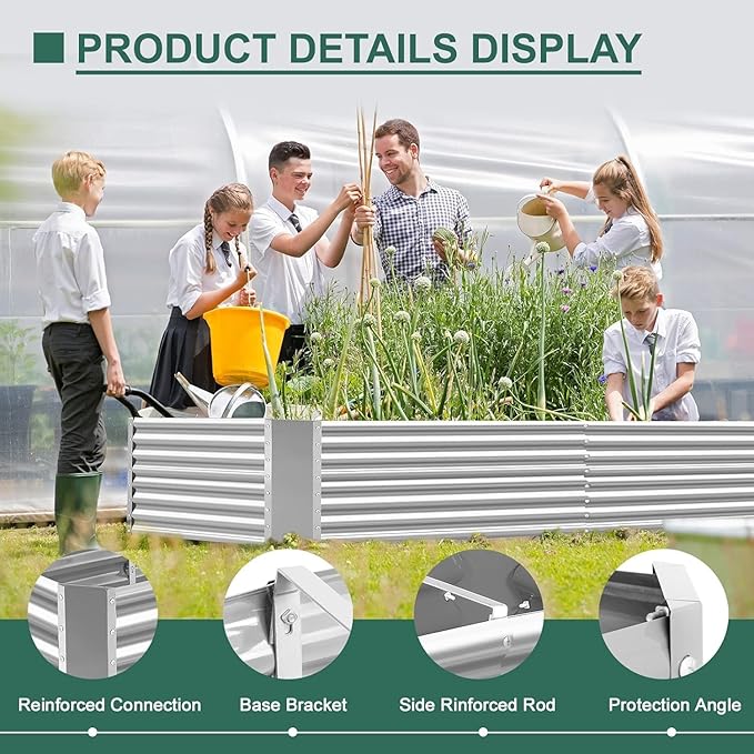 Land Guard 2 Pack 8×4×2ft Galvanized Raised Garden Bed Kit, Galvanized Planter Raised Garden Boxes Outdoor, Large Metal Raised Garden Beds for Vegetables (Silver) LandGuard