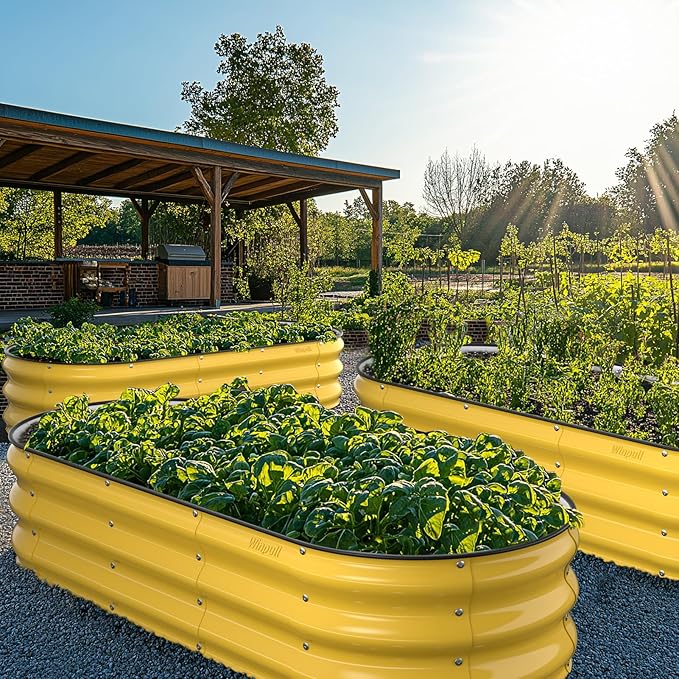 Raised Garden Bed Kit, 5x2x1 ft Galvanized Planter Box Outdoor with Safety Edging, Large Metal Raised Beds for Gardening Vegetables Flower Fruits (Cream Yellow) Winpull