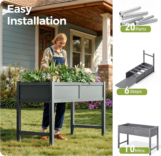 TT Nature HDPE Raised Garden Bed with Legs, Outdoor Elevated Planter Box for Vegetables, Herbs & Flowers, Weather-Resistant Raised Garden Beds for Patio, Balcony & Backyard Gardening TTNature