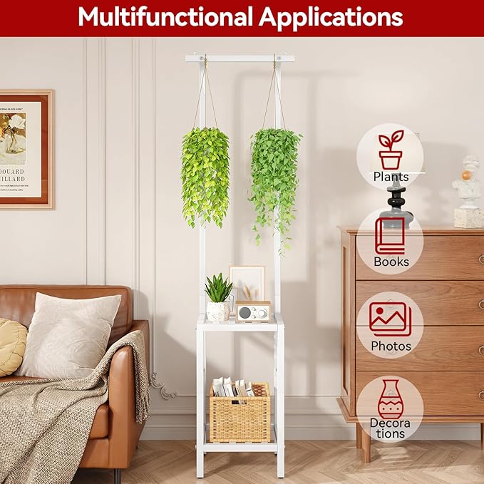 IBUYKE 67 Inch Tall Plant Stand Indoor Outdoor, 3 Tier Metal Hanging Plant Shelf for Multiple Plant, Heavy Duty Plant Holder Flower Stand for Living Room Patio Balcony Garden, White TMJ076W IBUYKE