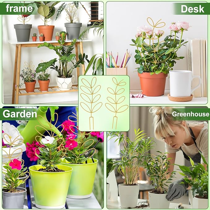 AUGSUN 2 Pcs Gold Trellis Leaf Shape 12 Inch Metal Plant Support with 50 Ties for Climbing Potted Plants Houseplant Garden Indoor Outdoor AUGSUN
