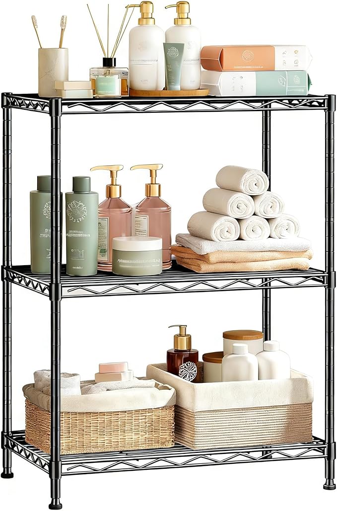 Xcity Storage Shelves, 3 Tier Heavy Duty Metal Shelving Unit, 1050 LBS Capacity Adjustable Steel Wire Shelf Organizer for Pantry, Kitchen, Garage, 12" D x 18" W x 30" H, Black Rootora