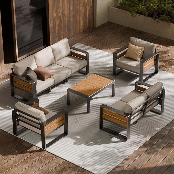 ZANDOR Aluminum Outdoor Patio Furniture - 1 Pcs 3-Seat and Coffee Table, All-Weather Metal Modern Outside Furniture with Washable Thick Cushion for Garden/Backyard/Porch, Grey ZANDOR%7CCraftingYourOutdoorElegance