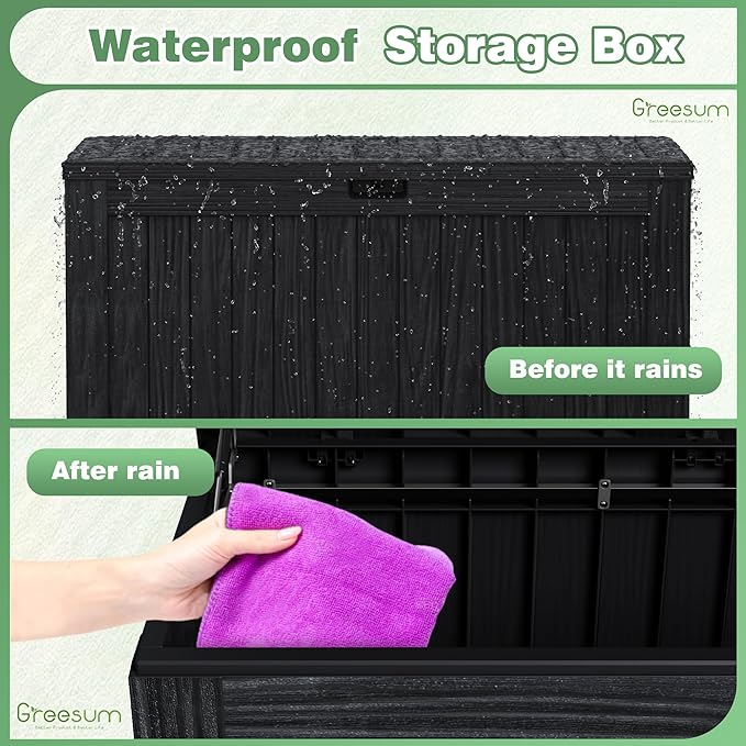 Greesum Outdoor Storage Box 120 Gallon Storage Bin with Lid for Patio Furniture, Garden Tools, Pool Supplies, Lockable, Waterproof and UV Resistant, Black BuynowfromGreesum