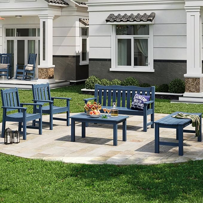 Stoog Backless Outdoor Bench, 2-Person Patio Benches for Outdoors, Weatherproof Garden Bench, Never Rot or Fade, for Enterway, Backyard, Porch and Park, Blue Stoog