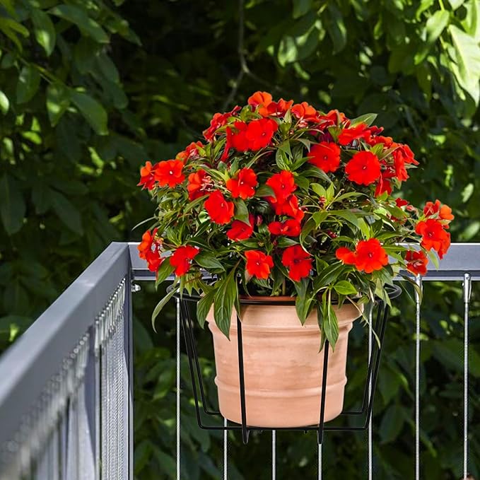 TQVAI 10 Inch Railing Planter - Fit for 1.5 to 3.5 Inches Railing - Adjustable Hanging Planters Outdoor Balcony Deck Flower Pot Holder Metal Baskets for Garden Orchid, Patio Ledge, 3 Pack, Black TQVAI