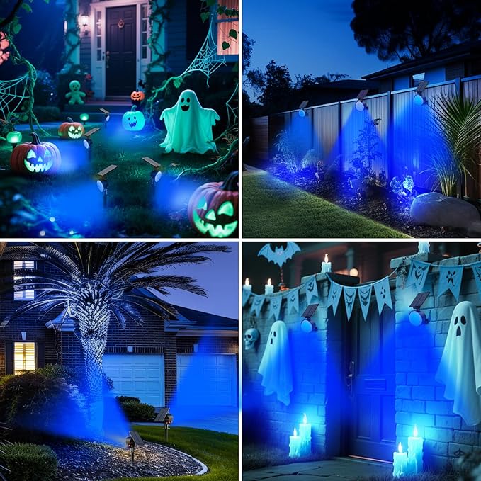 nipify 2 Pack Solar Spot Lights Outdoor Waterproof, Solar Spotlight Light for Outside Yard Landscape Lighting Pathway Lights Wall Auto On/Off, Blue Nipify