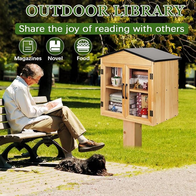 Outdoor Library Outdoor Book Box Storage Small Wooden Cabinet Little Literature Box for Neighborhoods Community and Schools Sharing Books, Flyers, Newspapers, Food and Art (D) Exttlliy