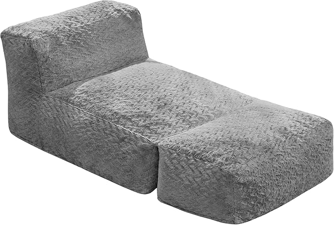 Hobestluk Bean Bag Chair Big Bean Bag Lounger for Adults Bean Bag Couch with Memory Foam Filled for Living Room, Bedroom or Balcony (Chevron Plush Grey) YourHomeDeservesMore
