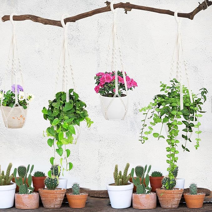 Augshy 27inch Macrame Plant Hanger, 2 Packs Plant Hangers with Hooks, Hanging Planter for Indoor Plants Decorative Macrame Pot Hanger for Home Decor Augshy