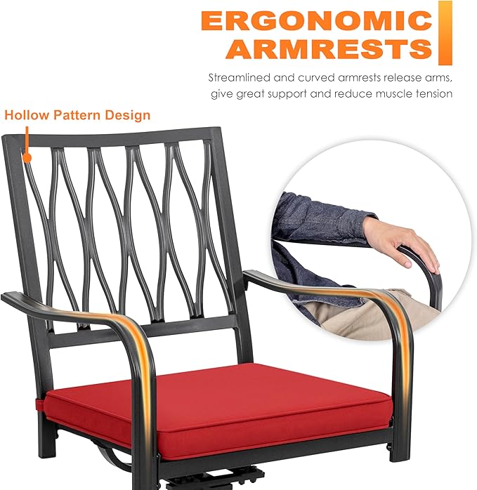 NUU GARDEN 7 Piece Outdoor Dining Set Rectangle Iron Patio Table with Umbrella Hole and 6 Swivel Chairs with Cushions Outdoor Furniture Set for Garden Backyard Black and Red NUUGARDENCORPORATION