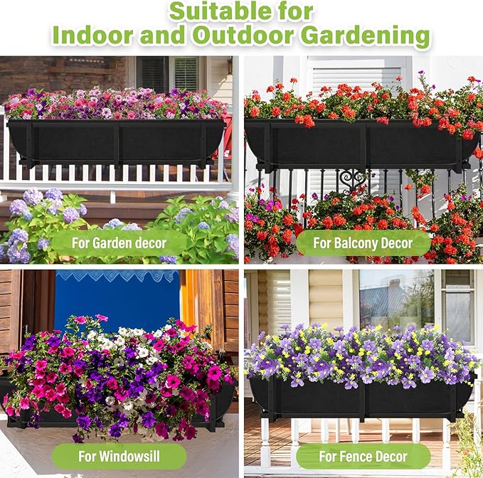 Riare 4 Pack 36 Inch Black Fabric Window Box Liners- Felt Square Trough Planter Basket Liners Replacement, Non-Woven Hanging Flower Plant Box Liner for Outdoor Plants Garden Fence- Avoid Birds Nesting Riare