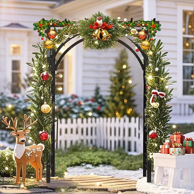 VINGLI 85in Wooden Arbor, Wedding Arch for Ceremony, Wood Trellis for Plant Climbing, Christmas Decor Pergola for Garden Backyard, Lawn (Black) VINGLI