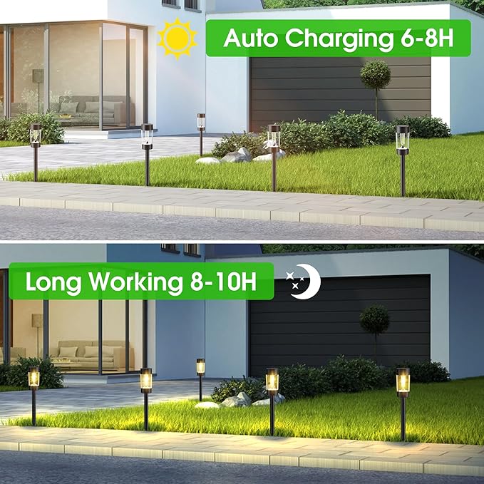 Solar Lights Outdoor, 12 Pack Waterproof Solar Landscape Lighting for Pathway Garden Yard Path Walkway Driveway Lawn Patio Outside Decor, Warm White EYROSA