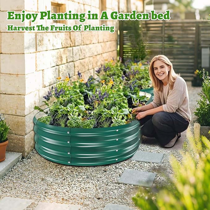 Oval Galvanized Planter Box, Metal Raised Garden Bed - 0.8MM Thick- Ideal for Outdoor Gardening and Planting of Vegetables Flowers Fruits Succulent Plants and Others (Green, 6X3X1 FT) TBMLC