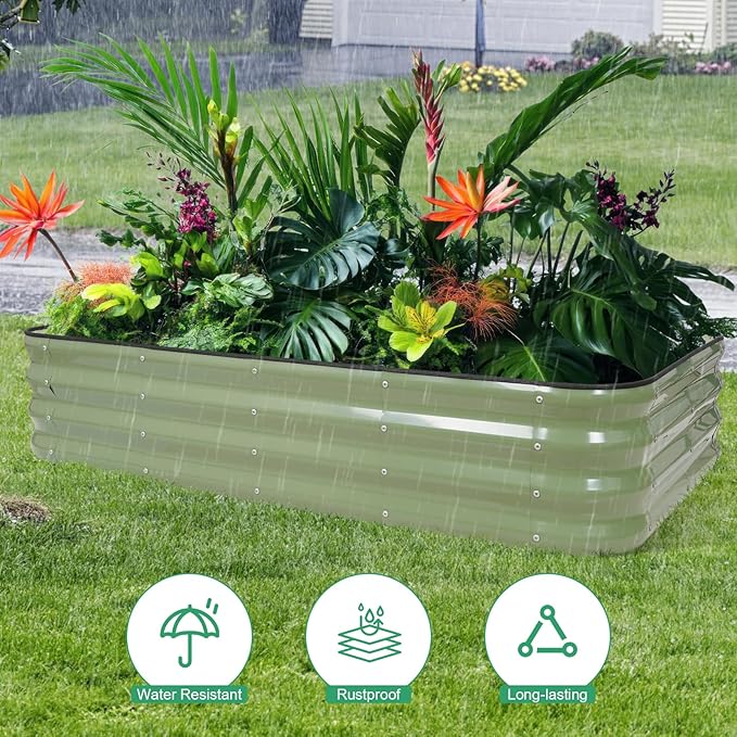 1MORE Raised Garden Bed -5X3X1 Galvanized Planter Box for Outdoor Gardening,4 in 1 Modular Raised Bed Kit with Protective Tape, Gloves for Herb,Ideal for Vegetables and Plants.Green-2Pcak 1MORE