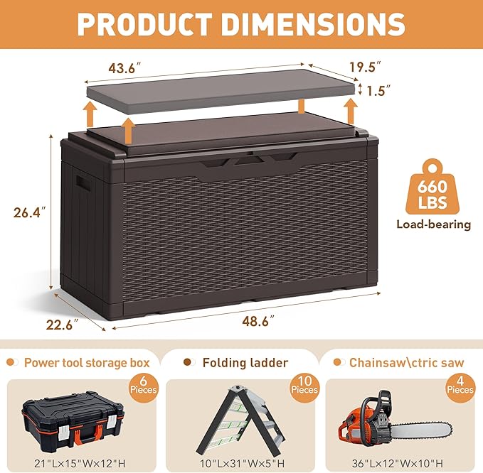 Greesum 100 Gallon Resin Deck Box Large Outdoor Storage Boxes with Cushions for Garden Tools, Patio Furniture Pillows, Pool Supplies, Dark Brown BuynowfromGreesum