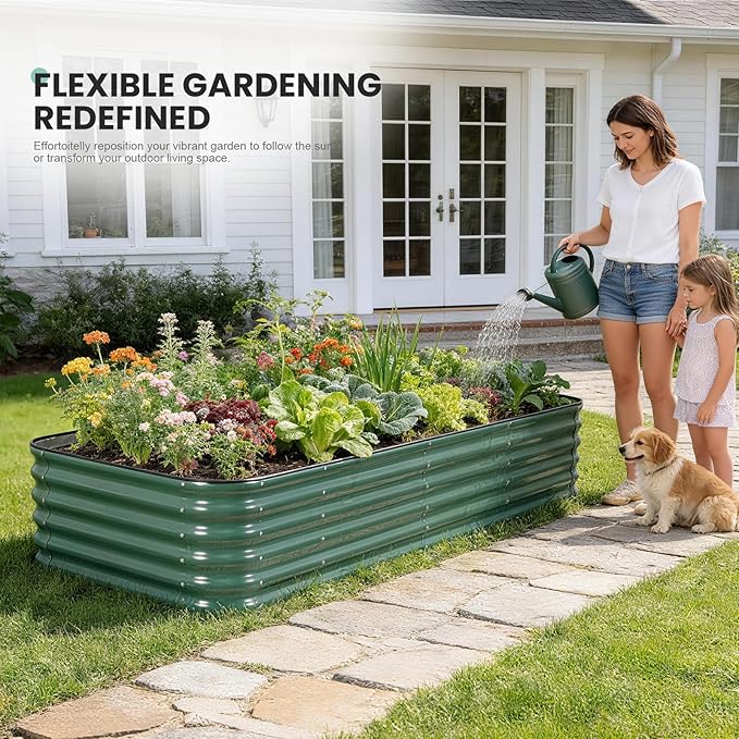 8×3×1.4FT Galvanized Raised Garden Bed Outdoor, Metal Raised Garden Bed Kit, Large Planter Raised Beds, 5 In1 Modular Raised Planter Box Outdoor,Raised Beds for Gardening for Vegetables Flowers Herbs TwentyNext